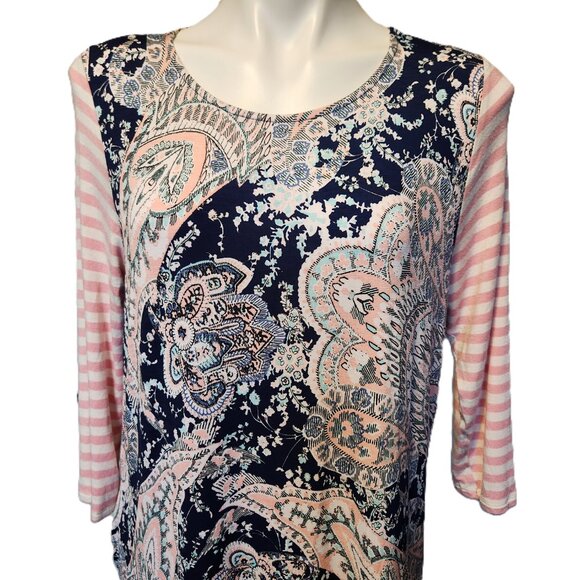 ❤️ 4/$20 Honeyme dress Women's large Contrasting print stripes paisley fall cute - Picture 2 of 13